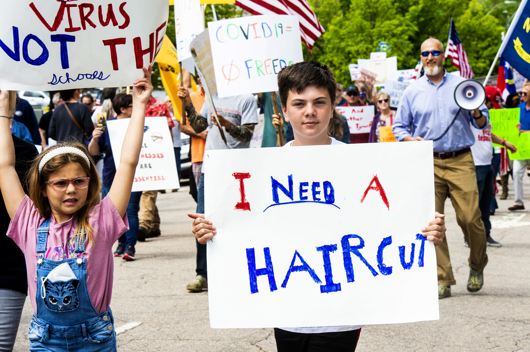 Raleigh Editorial documentary Photography Bryan Regan ReOpen NC protest need a hair cut
